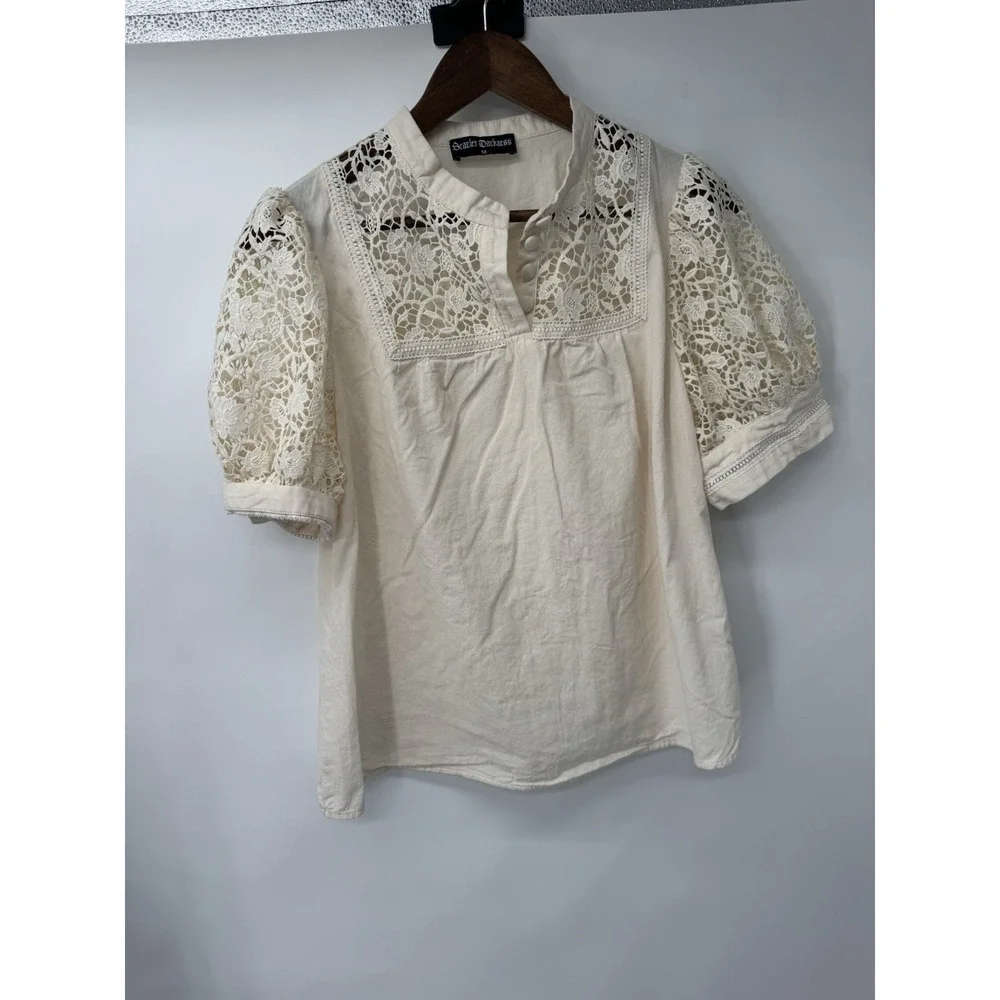 Scarlett‎ Darkness M open knit crochet Blouse Smocked Peasant Poet cottage fairy